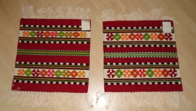 KELIM RODE KLEDEN SET RADERTJES BLOEMEN 50x50cm 2 STUKS