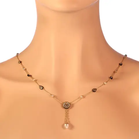 Exquisite 1850s Diamond (5.28ct) and Pearl Gold Necklace