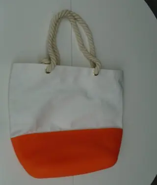 TAS STRANDTAS SHOPPER CANVAS SILICONE WIT ORANJE NIEUW.