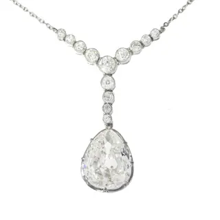 Art Deco Platinum Necklace with Pear-Shaped Diamond, Circa 1920  Timeless Elegance