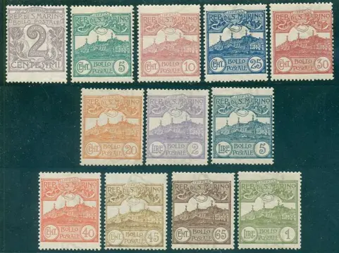 San Marino 1903 - Figure or view, complete set of 12 values - Sassone 34/45