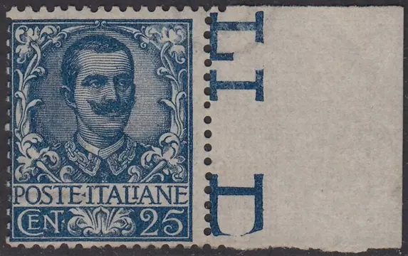 Koninkrijk Italië 1901 - Floreale, c. 25 azzurro con parziale decalco, spettacolare - n. 73q