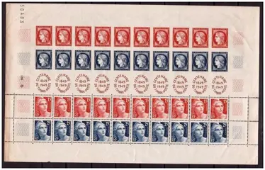 Frankrijk 1949 - A rare whole ‘Centenaire du Timbre’ No. 50403 sheet, Type Ceres and Marianne - Yvert N°830/33A**sans charnières