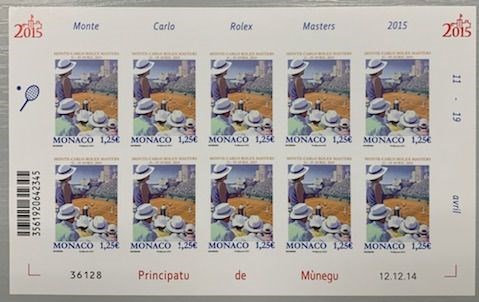 Monaco 2015 - Tennis, Rolex, Monte-Carlo Masters, sheet of 10, complete, imperforate, VF and rare - Yvert N° 2961