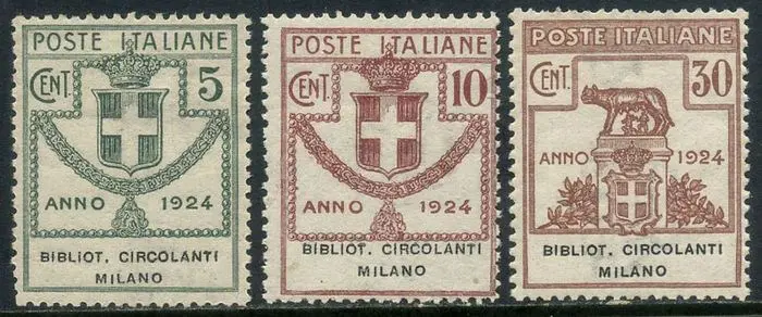 Italië 1924 - Bibliot. Circolanti Milano, set of 3 values - Sassone N. 13/15