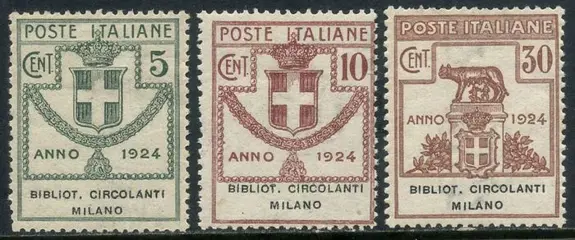Italië 1924 - Bibliot. Circolanti Milano, set of 3 values - Sassone N. 13/15