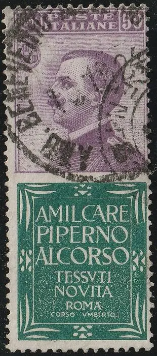 Koninkrijk Italië 1924/25 - Advertising pieces 50 c. violet and green, Piperno, used, rare - Sassone n.13