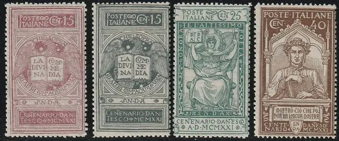 Koninkrijk Italië 1921 - Dante, complete set including not issued 15 c. grey, intact - Sassone S.20+116A