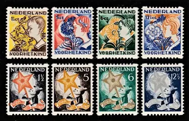 Nederland 1932/1933 - Kinderzegels Roltanding - NVPH R94/R97 + R98/R101