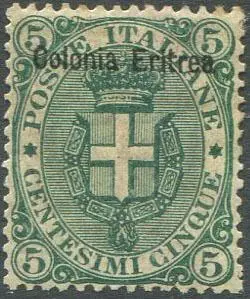Italiaans Eritrea 1893 - Umberto I, 5 cents green, with very good centring. - sassone 3