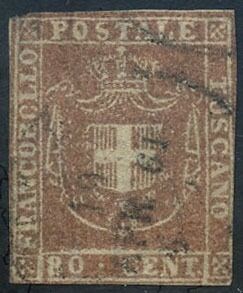 Italiaanse oude staten - Toscane 1860 - Governo Provvisorio 80 centesimi carnicino. Certificato - Sassone N. 22