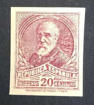 Spanje 1932 - Pi Margall. 20 céntimos pinkish lilac. Stamp with colour change. Imperforated - Edifil 666ccs