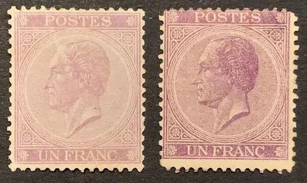 België 1865/1866 - Leopold II in Profiel Tanding 1fr Lila + Rodekool - OBP 21a + 21B