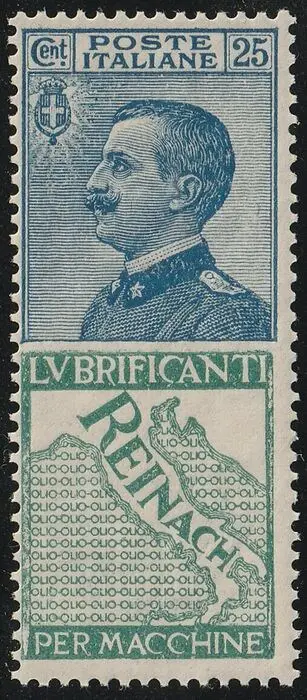 Koninkrijk Italië 1924/25 - Advertising pieces 25 c. azure and green Reinach, centred, intact, rare, with expert’s report - Sassone n.7