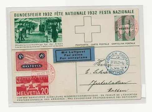 Zwitserland 1932 - Bundesfeierkarte 1932 - Mit Luftpost befördert - Anlässlich des int. Flugmeetings
