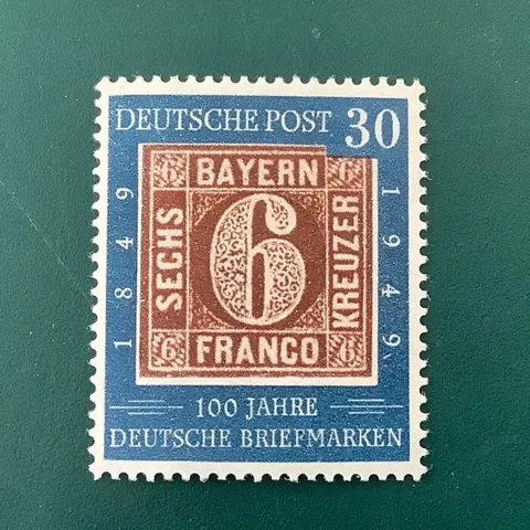 Duitsland, Bondsrepubliek 1949 - 30Pf 100 jaren briefmarken met plaatfout Schantl - Michel 115 f38