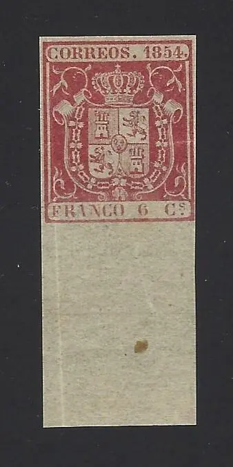Spanje 1854 - 6 cuartos, Coat of arms of Spain with sheet margin - Edifil nº 24