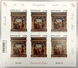 Monaco 2012 - €1.35 Altarpiece of the Crucifixion (L. BREA), imperforate in sheet of 6, superb and rare - Yvert & Tellier n° 2838