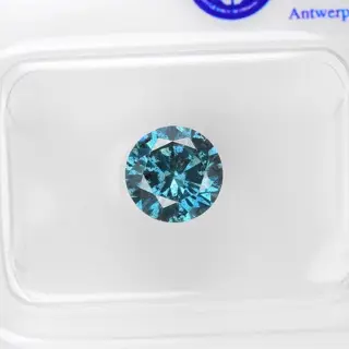 Diamanten - 0.95 ct - Briljant, Rond - I1 - Fancy Vivid Blue