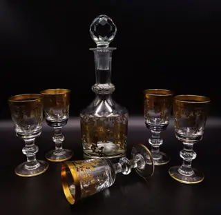 Italian manufacture - luxe zware witte wijnbekers met fles