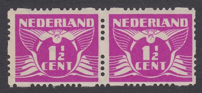 Nederland 1928 - Vliegende Duif, met plaatfout GENT i.p.v. CENT in roltanding paar - NVPH R35 P