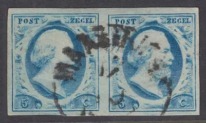 Nederland 1852 - Koning Willem III, in paar van plaat II met halve cirkel stempel Maastricht - NVPH 1e