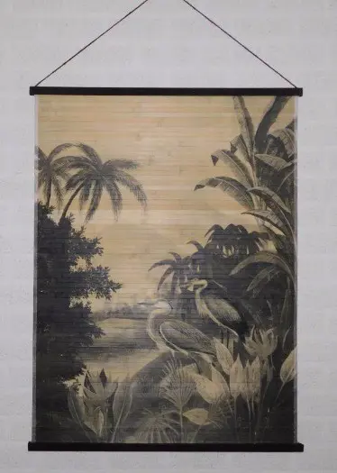 Muurornament van bamboe , Reiger