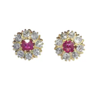 Antique Victorian antique diamond earstuds with natural rubies