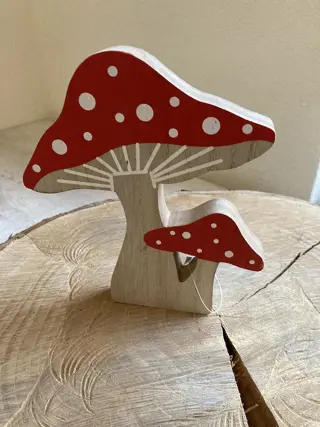 HOUTEN DECORATIE PADDENSTOEL 18 CM nieuw