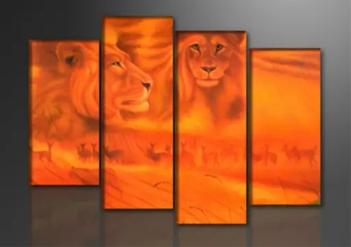 Nieuw canvas schilderij 4-luik Afrika Leeuw 130 x 80 cm