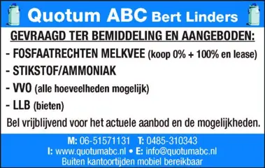 VVO - Fosfaatrechten Melkvee - LLB(bieten)-Stikstof/ammoniak