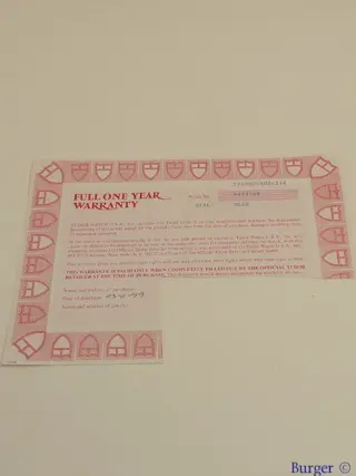 Tudor Warranty Certificate Ref: 76200