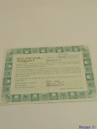 Rolex Warranty Certificate Ref: 69173