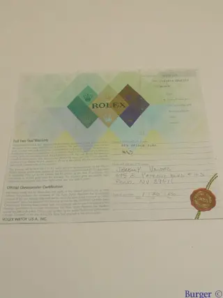 Rolex Warranty Certificate Ref: 116264