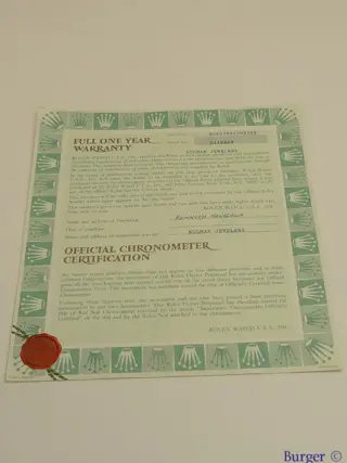 Rolex Warranty Certificate Ref: 68278