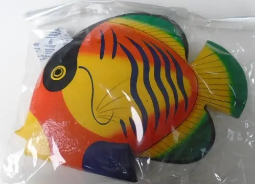 HOUTEN VIS 25 CM Nr 1 GEEL ORANJE BLAUW NIEUW