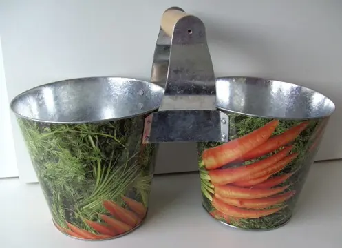 VERZINKTE TWIN BUCKET DECOR WORTELTJES 15 cm hoog Nieuw