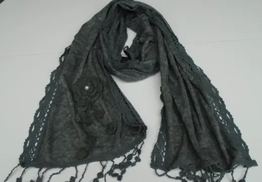 SJAAL MUISGRIJS LANGWERPIG MET BLOEMEN 200X35 CM NIEUW