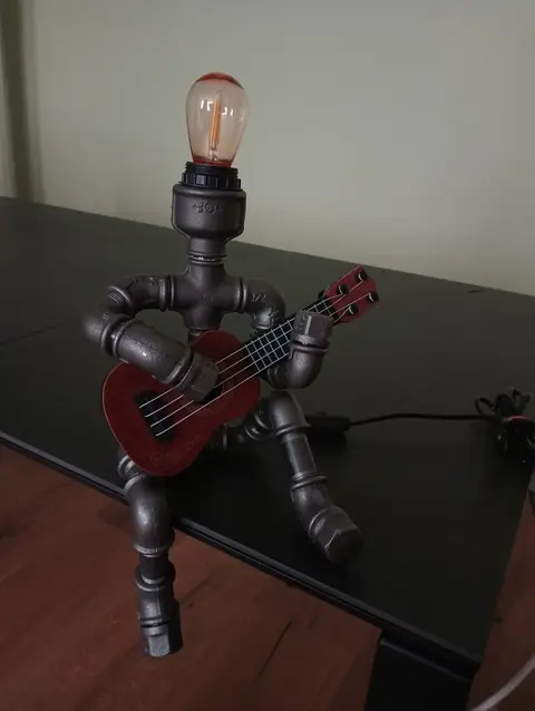 Industriële handgemaakte steampunk lamp motief gitaarplayer (nieuw)
