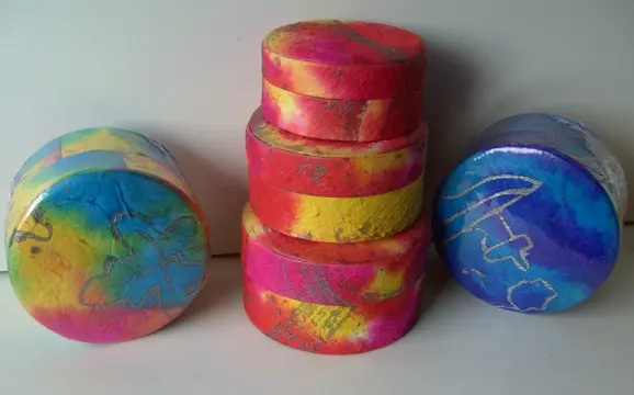 KADO-OPBERGDOOS MULBERRY PAPIER 3 DLG SET DIV. KLEUREN ROND