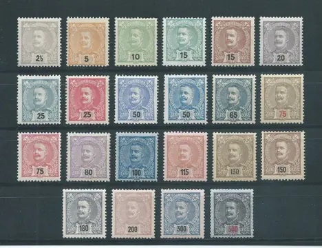 Portugal 1895 - Carlos I complete set (22 face values) - Mundifil 126/39 + 140/47