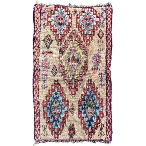 Petit tapis berbere multicolores Boujad ancien 125x220 cm -