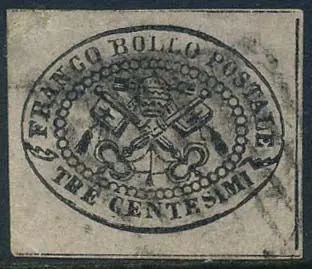 Italiaanse oude staten - Pauselijke Staat 1852 - 3 cents pink grey. Slight thinning. - Sassone N. 14