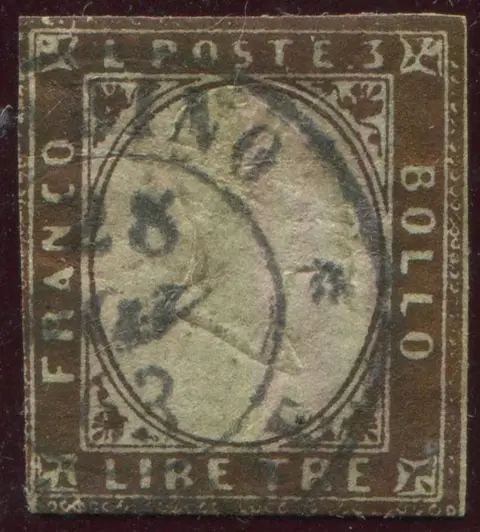 Italiaanse oude staten - Sardinië 1855 - Victor Emmanuel II, 3 lire copper. - Sassone N. 18