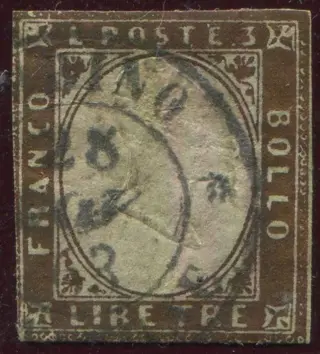 Italiaanse oude staten - Sardinië 1855 - Victor Emmanuel II, 3 lire copper. - Sassone N. 18