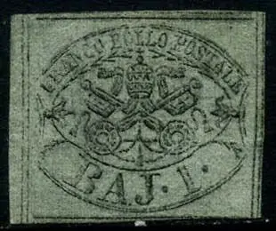 Italiaanse oude staten - Pauselijke Staat 1852 - 1 baj grey green, with the 4 complete framing lines. Beautiful - Sassone N. 2