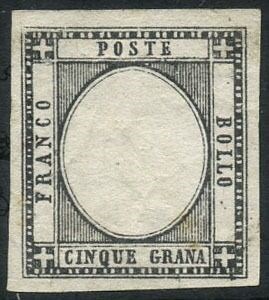 Napolitaanse provincies 1861 - Vittorio Emanuele II, 5 grana, prova in nero senza effigie - CEI P26