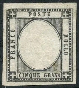Napolitaanse provincies 1861 - Vittorio Emanuele II, 5 grana, prova in nero senza effigie - CEI P26