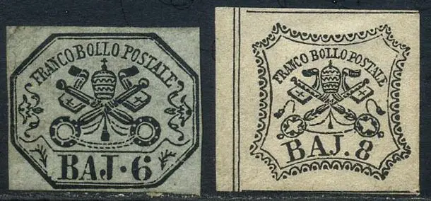 Italiaanse oude staten - Pauselijke Staat 1852 - 6 baj greenish grey + 8 baj white - Sassone N. 7/8