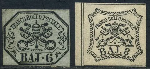 Italiaanse oude staten - Pauselijke Staat 1852 - 6 baj greenish grey + 8 baj white - Sassone N. 7/8